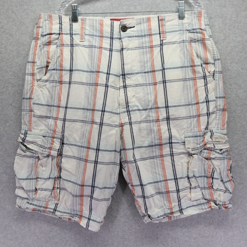 Levi's Shorts Mens 38 Cargo Flap Pocket Casual‎ Cotton Flat Front White Plaid